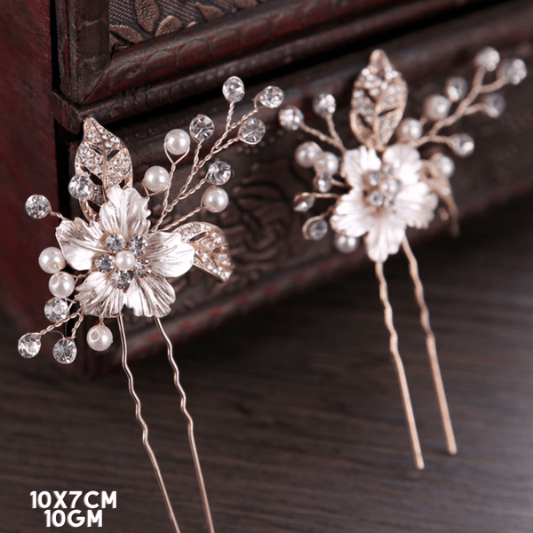 Red Leaf Bear - FREE Shipping - Something for Everyone Rosegold Set of 2 Wedding Bridal Hair Pins with Rhinestones • Wedding Hair Accessories •