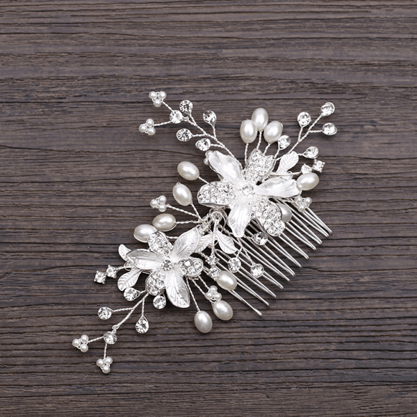 Red Leaf Bear - FREE Shipping - Something for Everyone Silver Floral Hair Comb Wedding Headpiece for Bridal Hair